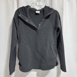 Columbia Pullover Hoodie blue/Gray Women Size Small‎ 3/4 snap textured Pockets